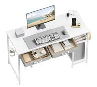 WOLTU Mesa Escritorio con 2 Cajones y 2 Estanterías, Puerto USB Tipo C y Estación de Carga, Portavasos y Gancho, para Estudio y Oficina, 120x51x75 cm, Blanco