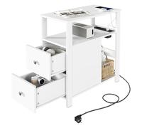 WOLTU Mesita Auxiliar con Enchufe, Mesa Centro con 2 Cajones y 2 Estantes, Mesilla con Enchufe y Puertos USB, para Salón y Dormitorio, Blanco, 60x60x30 cm, BTS28ws