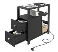 WOLTU Mesita Auxiliar con Enchufe, Mesa Centro con 2 Cajones y 2 Estantes, Mesilla con Enchufe y Puertos USB, para Salón y Dormitorio, Negro, 60x60x30 cm, BTS28sz
