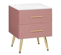 WOLTU Mesita de Noche con 2 Cajones Mesilla Auxiliar Sofá Mueble con Espacio de Almacenamiento Mesa de Café para Cama 40.5x41x51cm Blanco Rosa Terciopelo MDF TS134rs