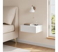 WOLTU Mesita de Noche, Montada en Pared, 40x30x14 cm, Mesilla Flotante Blanco, para Dormitorio, Blanco, NTS24ws