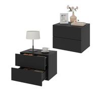 WOLTU Mesitas de Noche Flotantes, Juego de 2 Mesitas Auxiliares con 2 Cajones, Estanterías Colgantes, Mesas de Noche Montada en Pared para Salón y Dormitorio, Madera, Negra, NTS25sz