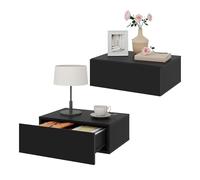 WOLTU Mesitas de Noche, Set de 2 Mesitas Auxiliares Flotantes, Estantes Colgantes con Cajón, Mesas de Noche de Pared para Salón y Dormitorio, Montada en Pared, Madera, Negra, NTS24sz-2