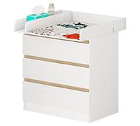 WOLTU Mueble Cambiador para Bebé, Cómoda con 3 Cajones, Cambiador Bebé 80x74,5 cm, Dividido en 2 Zonas, Cajonera de 48x80x78 cm, Blanco+Roble Claro