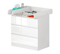 WOLTU Mueble Cambiador para Bebé, Cómoda con 3 Cajones, Cambiador Bebé 80x74,5 cm, Dividido en 2 Zonas, Cajonera de 48x80x78 cm, Blanco