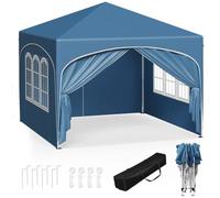 WOLTU Pabellón Cenador Plegable Pérgola con 4 Paredes Laterales 3x3m Azul | UPF 50+ UV, impermeable, altura ajustable, estable, 4 paredes, Playa