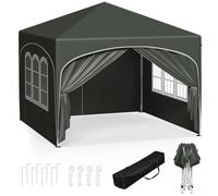 WOLTU Pabellón Cenador Plegable Pérgola con 4 Paredes Laterales 3x3m Gris | UPF 50+ UV, impermeable, altura ajustable, estable, 4 paredes, Playa