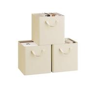 WOLTU Pack 3 Cajas Plegables de Almacenaje en Tela, Cubos de Almacenamiento para Ropa, Cestas Organizadoras para Estantería y Armario, con Asas y Armazón Metálico, Crema, 26x26x26,5cm