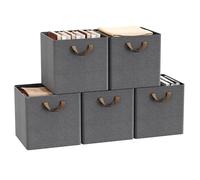 WOLTU Pack 5 Cajas Plegables de Almacenaje en Tela, Cubos de Almacenamiento para Ropa, Cestas Organizadoras para Estantería y Armario, con Asas y Armazón Metálico, Gris, 32,5x32,5x31cm
