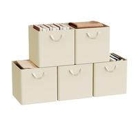 WOLTU Pack 5 Cajas Plegables de Almacenaje en Tela, Cubos de Almacenamiento para Ropa, Cestas Organizadoras para Estantería y Armario, con Asas y Armazón Metálico, Crema, 32,5x32,5x31cm