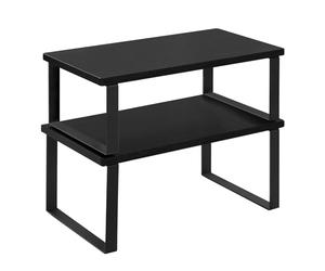 WOLTU Pack de 2 Estantes para Especias, Organizadores de Cocina Apilables, Estantes de Armario para Encimera, Baño y Tocador, 34×19,5×15,5 + 34×18,5×12,5 cm, MDF, Negro