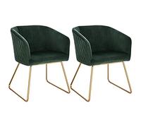 WOLTU Pack de 2 Sillas de Comedor Sillas de Cocina Vintage Nórdico Silla Tapizada con Reposabrazos Silla tocador, Tapizadas en Terciopelo Estructura de Metal Doradas, Verde Oscuro BH271dgn-2