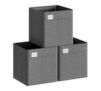 WOLTU Pack de 3 Cajas Plegables, Organizadoras de Tela con Asas y Portaetiquetas, Cestas Almacenaje para Ropa y Juguetes en Armario y Estantería, Gris Oscuro, 29,5x29,5x29cm