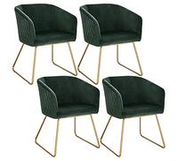WOLTU Pack de 4 Sillas de Comedor Sillas de Cocina Vintage Nórdico Silla Tapizada con Reposabrazos Silla tocador, Tapizadas en Terciopelo Estructura de Metal Doradas, Verde Oscuro BH271dgn-4