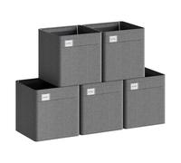 WOLTU Pack de 5 Cajas Plegables, Organizadoras de Tela con Asas y Portaetiquetas, Cestas Almacenaje para Ropa y Juguetes en Armario y Estantería, Gris Oscuro, 29,5x29,5x29cm