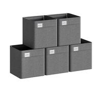 WOLTU Pack de 5 Cajas Plegables, Organizadoras de Tela con Asas y Portaetiquetas, Cestas Almacenaje para Ropa y Juguetes en Armario y Estantería, Gris Oscuro, 26x26x25,5cm