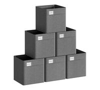 WOLTU Pack de 6 Cajas Plegables, Organizadoras de Tela con Portaetiquetas y Asas, Cestas Almacenaje para Juguetes y Ropa en Armario y Estantería, Gris Oscuro, 26x26x25,5cm