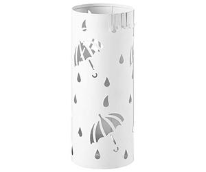WOLTU Paragüero de Diseño Redondo Soporte Paraguas con Ganchos y Plato de Plastico, Bandeja Recogegotas 20x 49 cm Blanco SST01ws