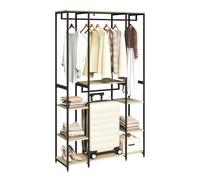 WOLTU Perchero Armario Burro Ropa Perchero Zapatero con 6 Estante Multiusos Fuerte Metal y Madera de Estilo Industrial Roble Claro+Negro