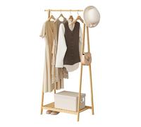 WOLTU Perchero Bambú de Pie, Perchero Burro con Estante Inferior, Perchero Ropa con Barra Colgador, Mueble Recibidor para Entrada, Dormitorio y Pasillo, 82x42x155 cm