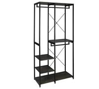 WOLTU Perchero Burro Ropa con Estante Multiusos Fuerte Metal y Madera 90 x 40 x 204,5 cm(L x P x H) Color Negro + Color Óxido