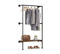 WOLTU Perchero de Burro, Riel para Ropa de Tubos de Pared con Estante de Almacenamiento, Sistema de Armario Abierto para Dormitorio y Tienda de Ropa