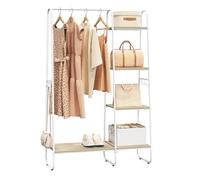 WOLTU Perchero de Pie, Burro Ropa Resistente con 4 Estantes, Perchero Burro Ropa para Entrada Dormitorio Pasillo y Vestidor, con 6 Ganchos, 100x40x152 cm, Madera y Metal, Roble Claro + Blanco