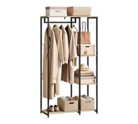 WOLTU Perchero de Pie con Estante Zapatero Perchero Burro para Colgador Ropa Metal y Madera, 90 x 40 x 167 cm