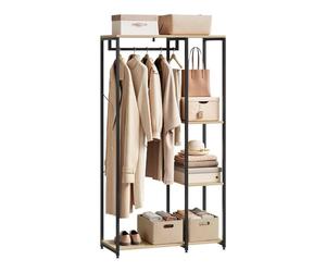 WOLTU Perchero de Pie con Estante Zapatero Perchero Burro para Colgador Ropa Metal y Madera, 90 x 40 x 167 cm