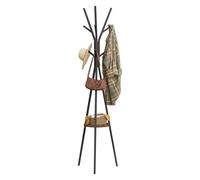 WOLTU Perchero de Pie en Forma de Árbol, Perchero Tronco con 9 Ganchos y 1 Estante para Colgar Ropa, Abrigos, Bolsos, Estructura de Metal y Madera MDF, Negro