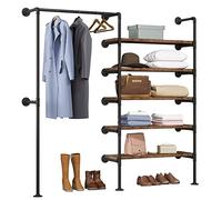 WOLTU Perchero de Ropa Pared con 5 Estantes Abiertos, Riel de Tubos para Tiendas y Guardaropas, Estilo Vintage e Industrial