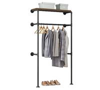 WOLTU Perchero Industrial de Pared, Vestidor Armario Abierto con Estante, Estilo Industrial, Apto para Dormitorio y Tienda de Ropa