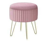 WOLTU Puff Almacenaje, Otomana de Salon, Taburete Redondo de Terciopelo, Baul Puff para Sala de Estar/Dormitorio/Entrada, Patas de Metal, φ31,5x37.5 cm, Rosa Claro, SH105rs