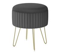 WOLTU Puff Almacenaje, Otomana de Salon, Taburete Redondo de Terciopelo, Baul Puff para Sala de Estar/Dormitorio/Entrada, Patas de Metal, φ31,5x37.5 cm, Gris Oscuro, SH105dgr