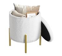 WOLTU Puff Almacenaje, Taburete Plegable, Reposapies de Sofá, Taburete Redondo para Salón y Dormitorio, Baúl de Patas de Metal, Tela Polar Teddy, MDF, φ35x41 cm, Blanco