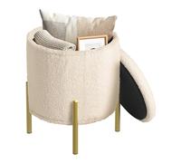 WOLTU Puff Almacenaje, Taburete Plegable, Reposapies de Sofá, Taburete Redondo para Salón y Dormitorio, Baúl de Patas de Metal, Tela Polar Teddy, MDF, φ35x41 cm, Beige