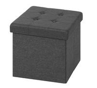 WOLTU Puff Baúl Plegable CuadradoTaburete para Almacenamiento Otomanos Caja de almacenaje con Tapa Reposapiés Sofá 37,5x37,5x38cm Gris Oscuro Lino