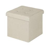 WOLTU Puff Baúl Plegable CuadradoTaburete para Almacenamiento Otomanos Caja de almacenaje con Tapa Reposapiés Sofá 37,5x37,5x38cm Crema Lino