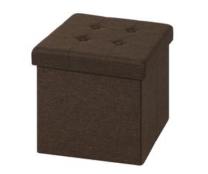 WOLTU Puff Baúl Plegable CuadradoTaburete para Almacenamiento Otomanos Caja de almacenaje con Tapa Reposapiés Sofá 37,5x37,5x38cm Marrón Lino