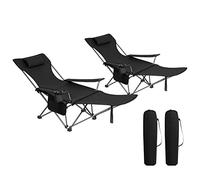 WOLTU Set de 2 Silla Camping Sillas Plegables, Silla de Acampada Portátil, Ligera para Picnic, Playa, Jardín, Pesca, con Portavasos, Negro