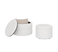 WOLTU Set di 2 Pouf Contenitore 3-in-1, Pouf Poggiapiedi Rotondi Impilabili con Coperchio Removibile, in Velluto a Nuvola, per Camera da Letto, Soggiorno, Corridoio, Bianco