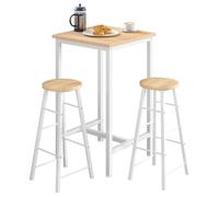 WOLTU Set Mesa de Bar y 2 Taburete, Muebles Cocina para Salon Comedor, Barra y Taburete con Estructura de Metal, MDF, Roble Claro + Blanco