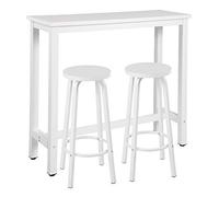 WOLTU Set Mesa de Bar y 2 Taburetes, Muebles de Bistro de Comedor para Salon, Barra Cocina con Estructura de Metal, MDF, 120x40x100cm, Blanco