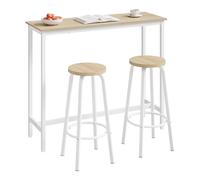 WOLTU Set Mesa de Bar y 2 Taburetes, Muebles de Bistro de Comedor para Salon, Barra Cocina con Estructura de Metal, 120x40x100cm, Blanco + Roble Claro