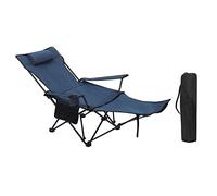 WOLTU Silla Camping Plegable, Tumbona Camping Portátil con Portavasos, Reposacabezas y Bolsa Lateral, Marco de Acero, Carga Máxima 150 kg, para Picnic, Playa, Jardín, Pesca, Azul
