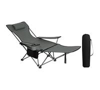 WOLTU Silla Camping Plegable, Tumbona Camping Portátil con Portavasos, Reposacabezas y Bolsa Lateral, Marco de Acero, Carga Máxima 150 kg, para Picnic, Playa, Jardín, Pesca, Gris