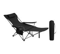 WOLTU Silla Camping Plegable, Tumbona Camping Portátil con Portavasos, Reposacabezas y Bolsa Lateral, Marco de Acero, Carga Máxima 150 kg, para Picnic, Playa, Jardín, Pesca, Negro