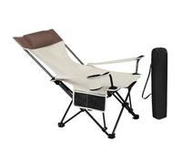 WOLTU Silla de Camping Plegable y Portátil, Silla de Acampada Ligera con Portavasos, Reposacabezas y Bolsas, Estructura Metálica para Soportar 150 kg, para Picnic, Playa, Jardín, Pesca, Beige