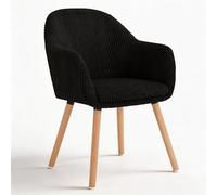 WOLTU Silla de Comedor Estilo Vintage Juego de 1, Silla Cocina, Silla Nordica con Respaldo y Reposabrazos, Tela Pana, Estructura de Madera, Sillas para Tocador, Escritorio, Negro, EZS26sz-1