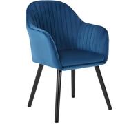 WOLTU Silla de Comedor y Cocina con Respaldo Mediano,cojín Doble de Terciopelo y Patas de Estructura de Madera,adecuadas para salón y Dormitorio,Azul-Negro